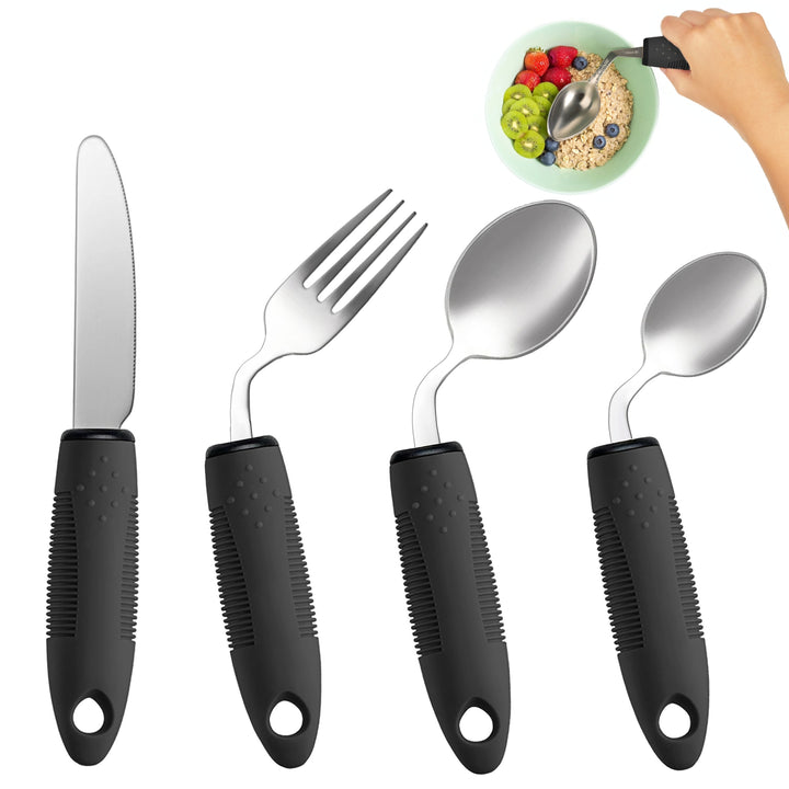 Adaptive Utensils Set - 42° Angled Silverware, 4-Piece Black