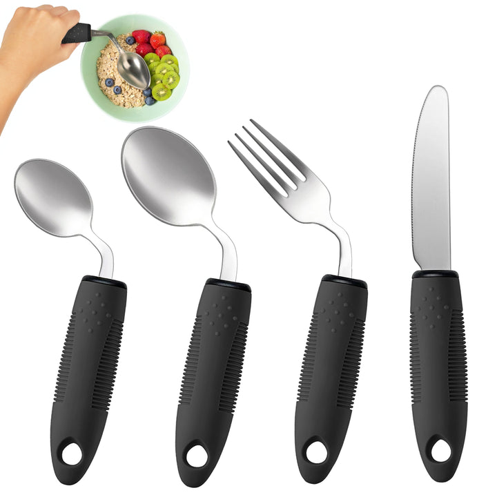 Adaptive Utensils Set - 42° Angled Silverware, 4-Piece Black