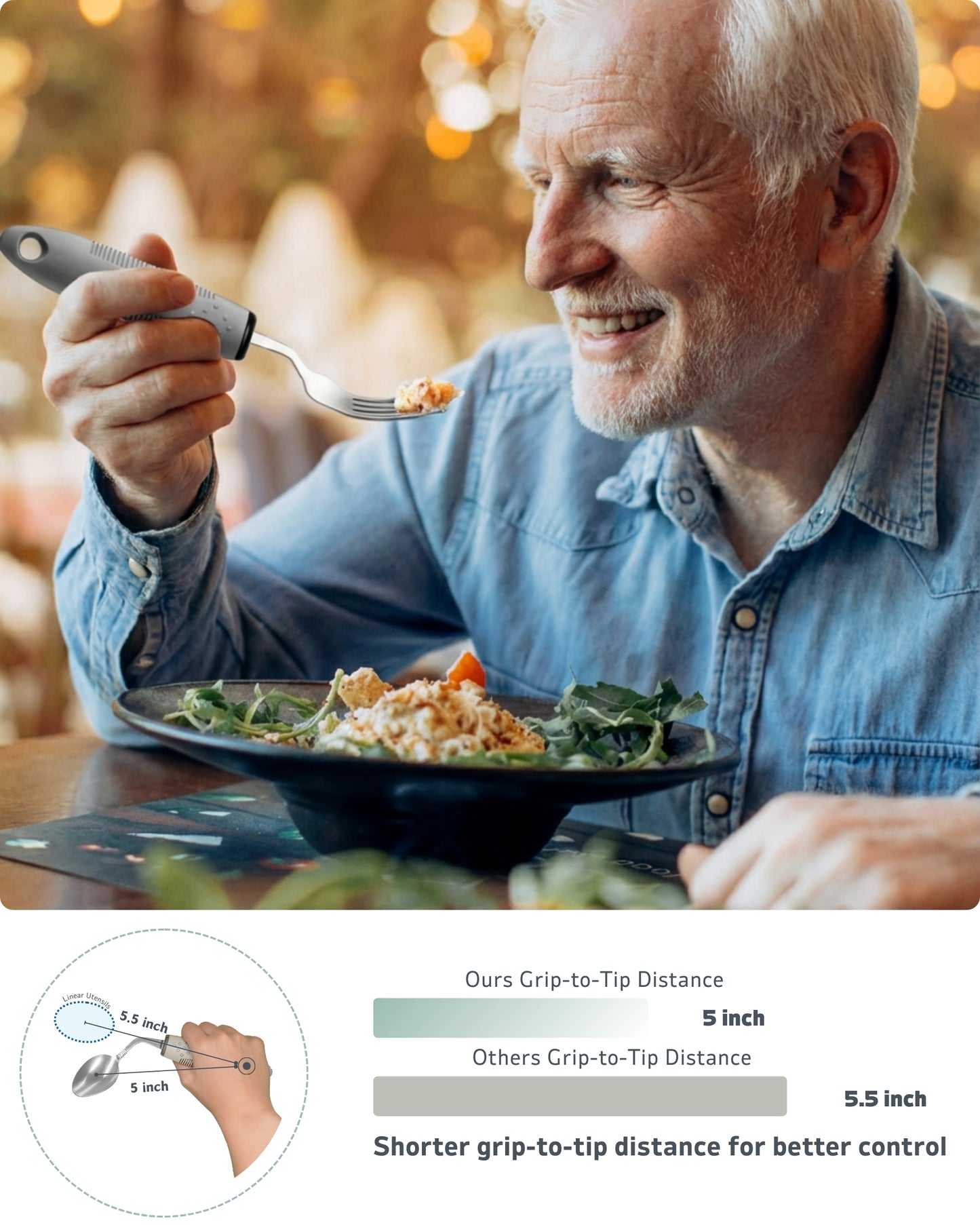 BaseSmall 42° Angled Utensil Set – Ergonomic Silverware for Tremors & Arthritis