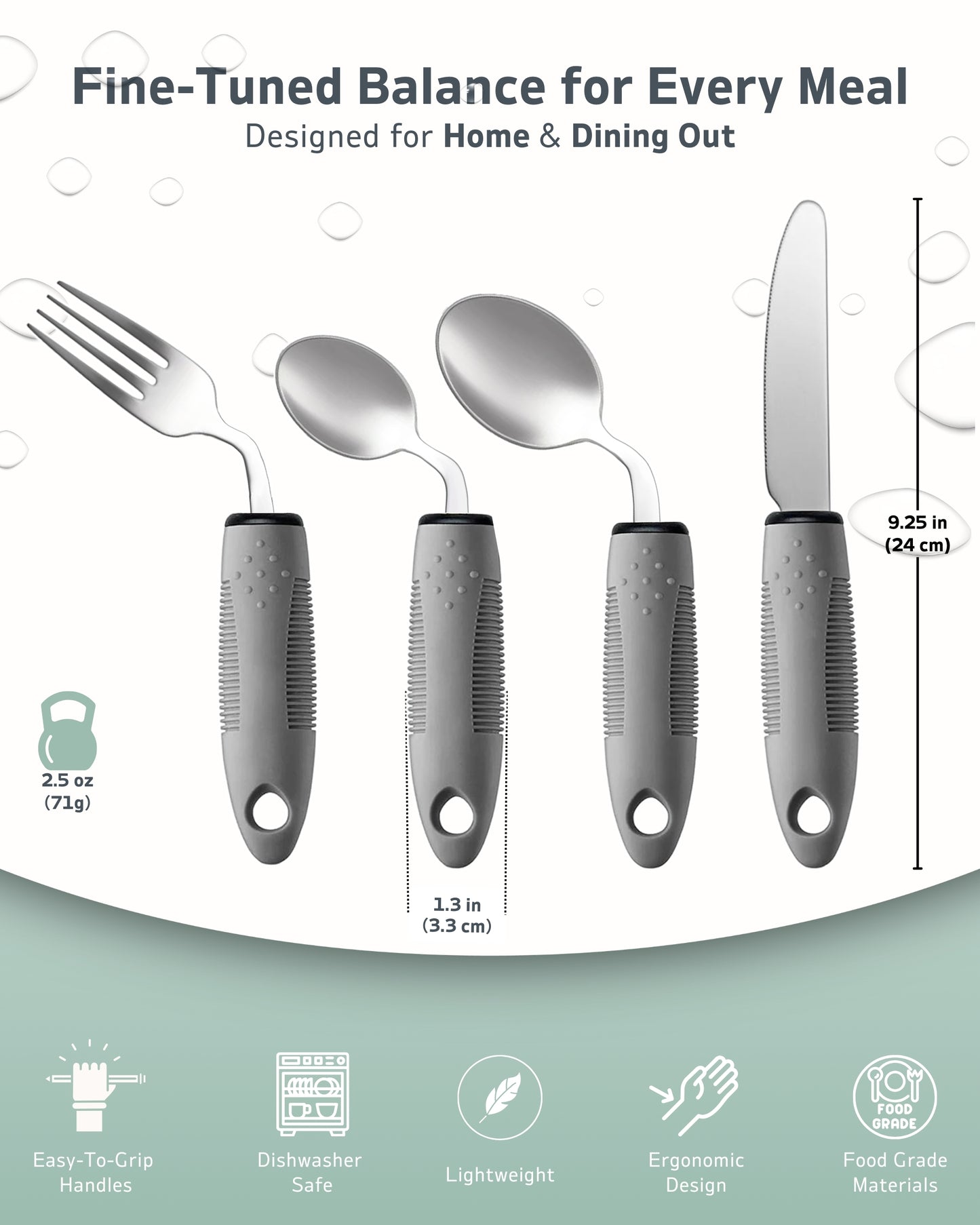 BaseSmall 42° Angled Utensil Set – Ergonomic Silverware for Tremors & Arthritis