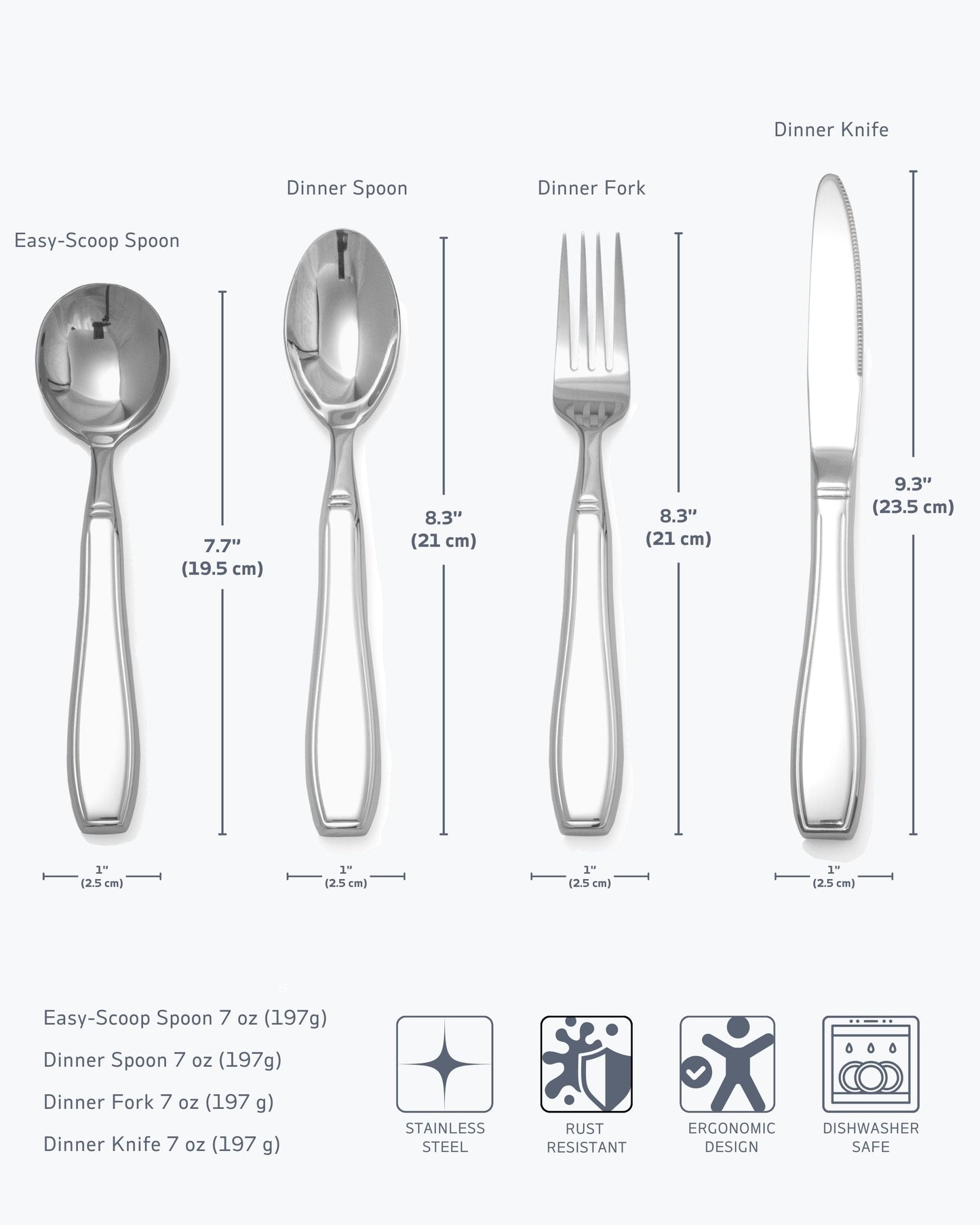 BaseSmall 7 oz Weighted Utensil Set – Stabilizing Cutlery for Hand Tremors & Arthritis